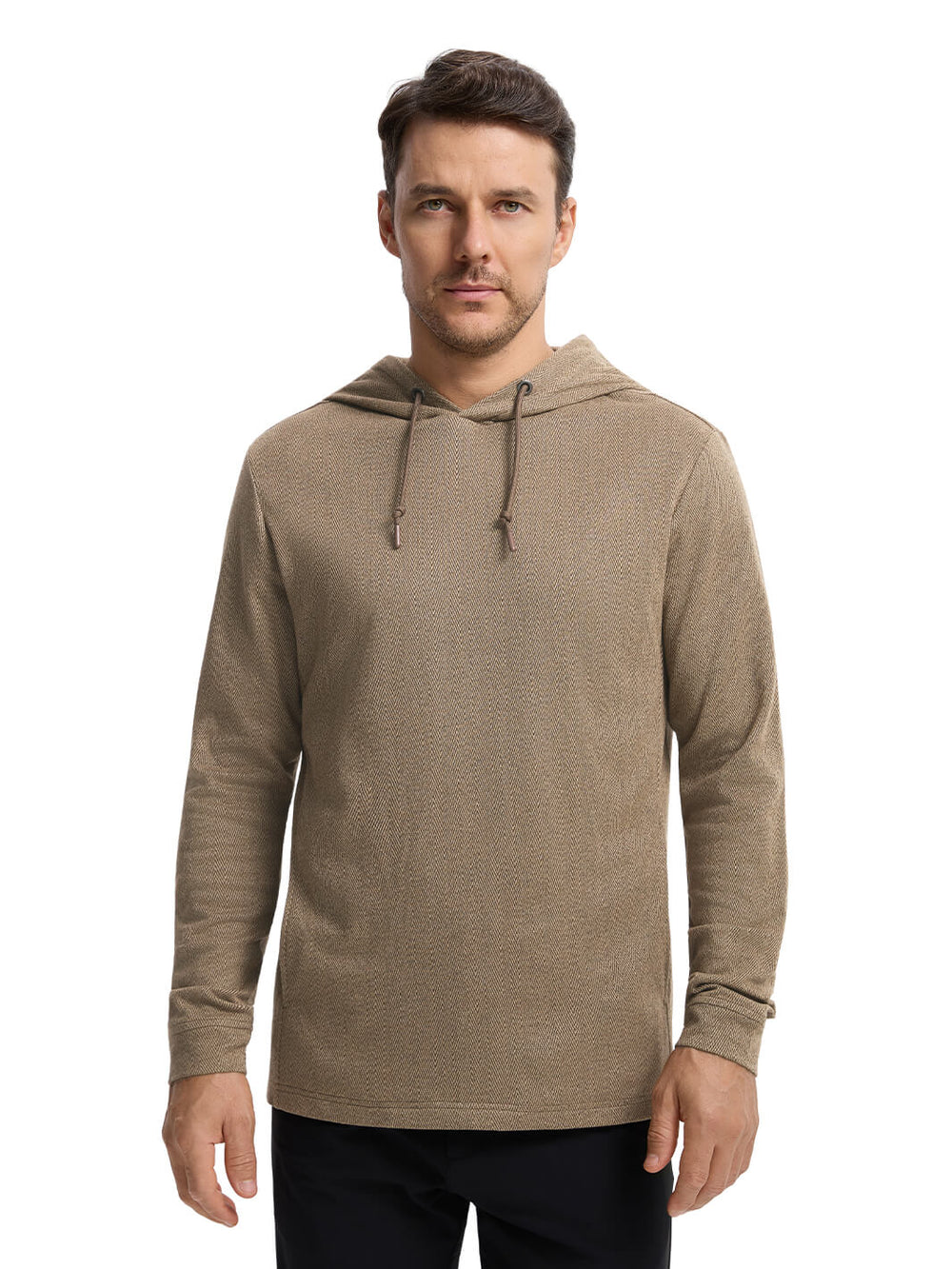 Herringbone Performance Golf Hoodie For Men-Caramel
