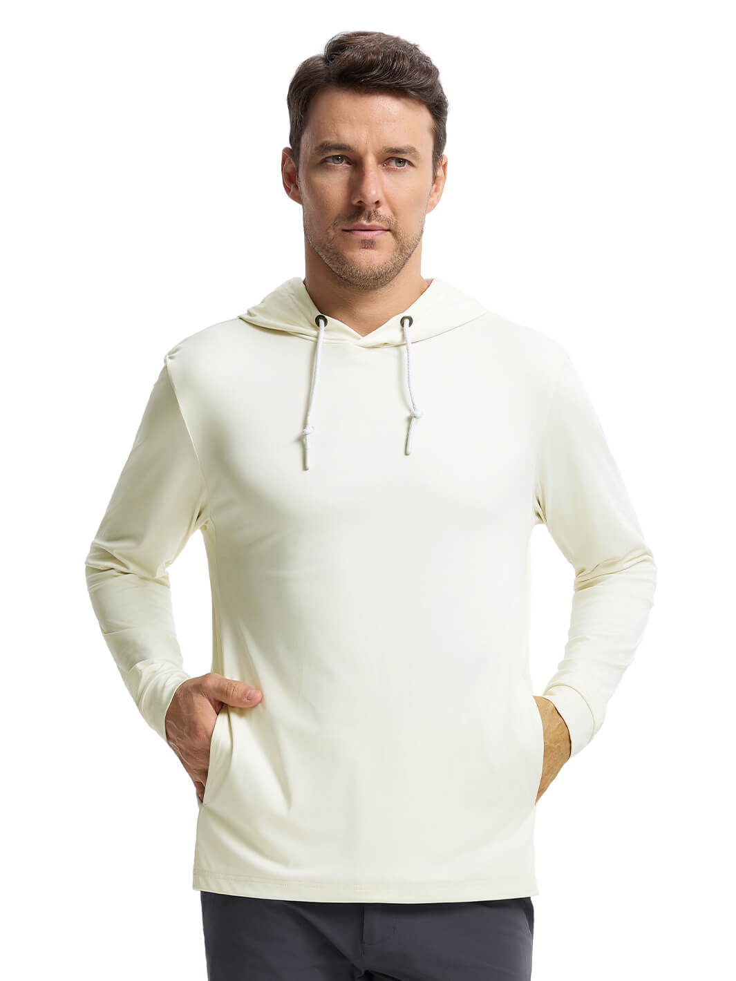 Solid Performance Golf Hoodie For Men-Cream