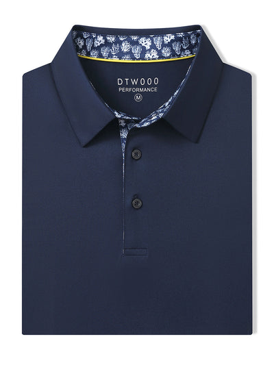 Designed Collared Solid Performance Polo-NAVY