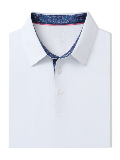 Designed Collared Solid Performance Polo-WHITE