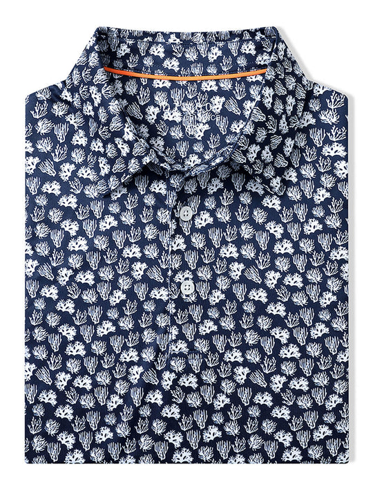 Men's Print Performance Polo-NAVY CORAL SEA