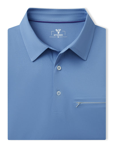 Hidden Zip Pocket Performance Polo-DENIM BLUE