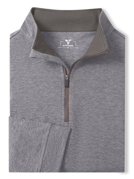 Herringbone Performance Golf Quarter Zip For Men-Mocha