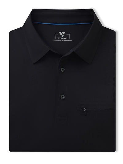 Hidden Zip Pocket Performance Polo-BLACK