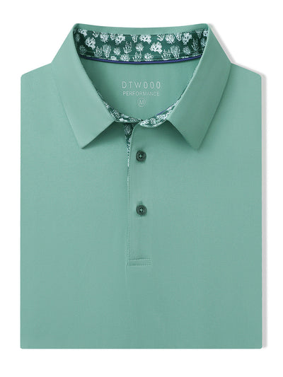 Designed Collared Solid Performance Polo-BERYL GREEN