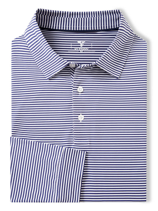 Striped Long Sleeve Golf Shirt For Men-Navy