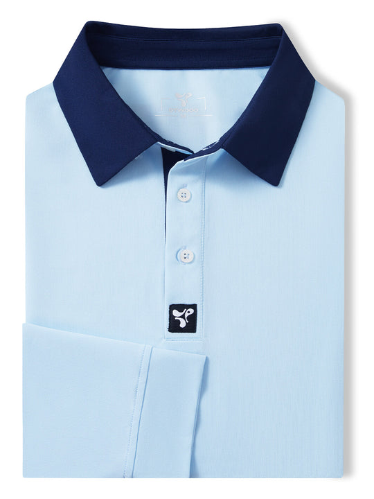 Tech Pique Long Sleeve Golf Shirt For Men-Sky Blue