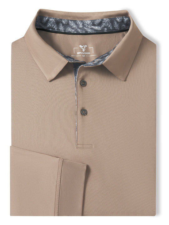 Designed Collared Long Sleeve Golf Shirt For Men-Poplar Palm