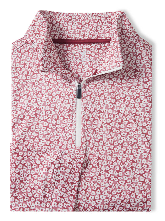 Print Performance Golf Quarter Zip For Men-Red Flower Rain
