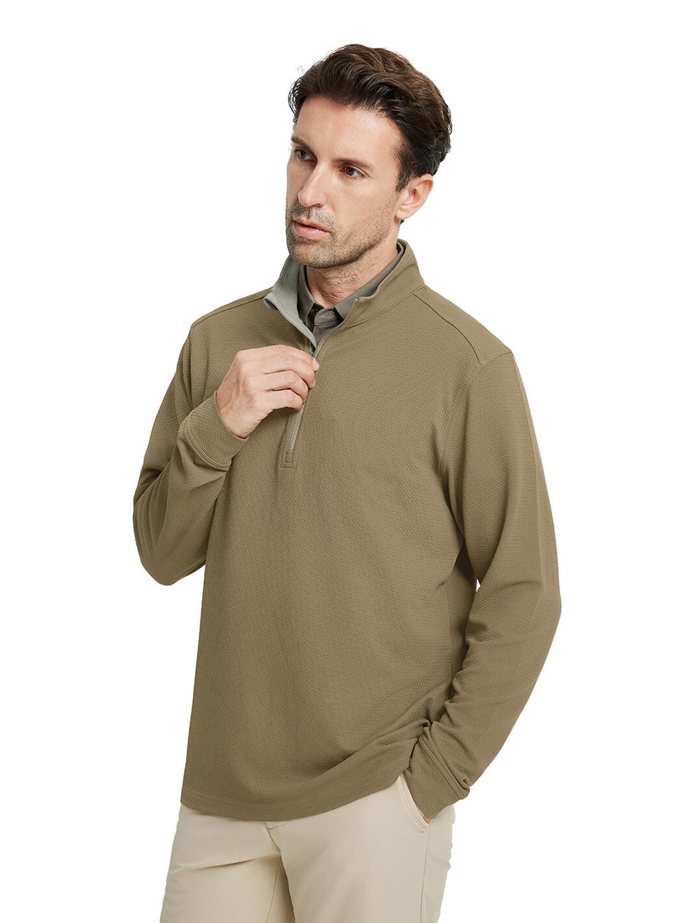 Jacquard Performance Golf Quarter Zip For Men-Brown