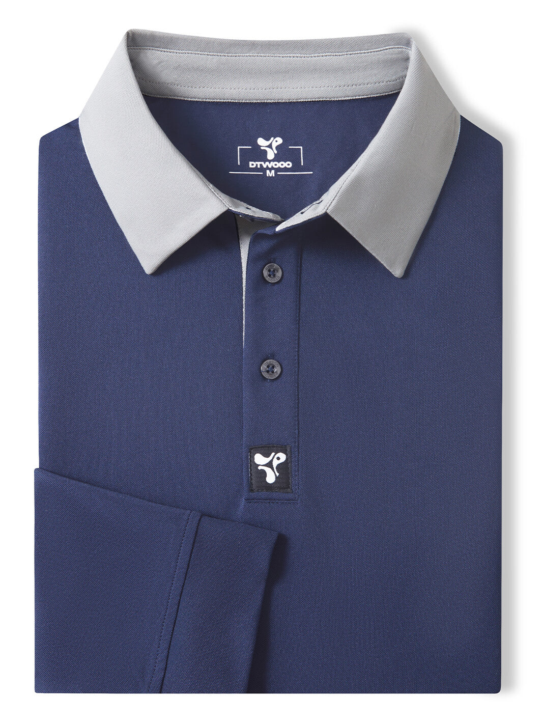 Tech Pique Long Sleeve Golf Shirt For Men-Navy