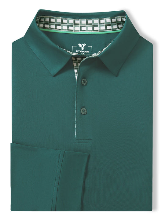 Designed Collared Long Sleeve Golf Shirt For Men-Nordic Pine Green