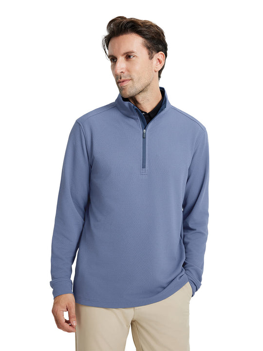 Jacquard Performance Golf Quarter Zip For Men-Blue Grey