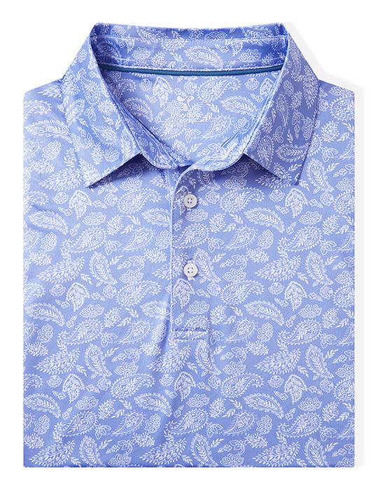 Print Performance Golf Shirt For Men-Misty Blue Paisley