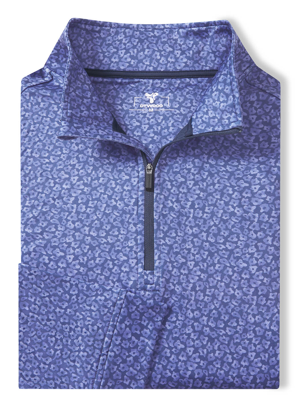 Print Performance Golf Quarter Zip For Men-Blue Flower Rain