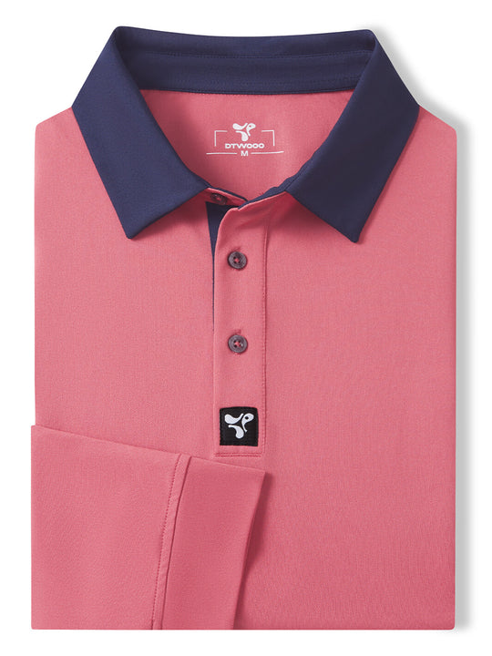 Tech Pique Long Sleeve Golf Shirt For Men-Cranberry
