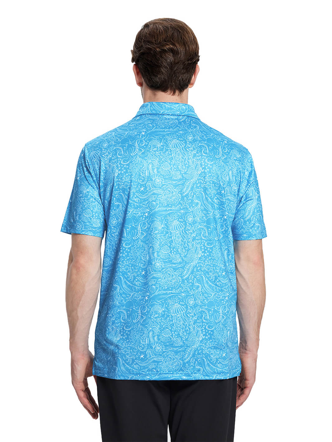 Print Performance Golf Shirt For Men-Blue Sea