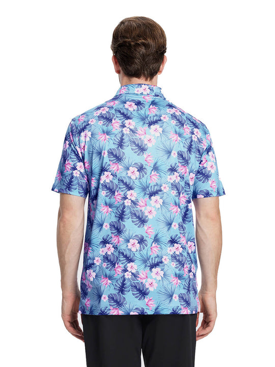 Print Performance Golf Shirt For Men-Floral Painting