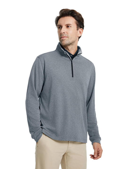 Heather Performance Golf Quarter Zip For Men-Black