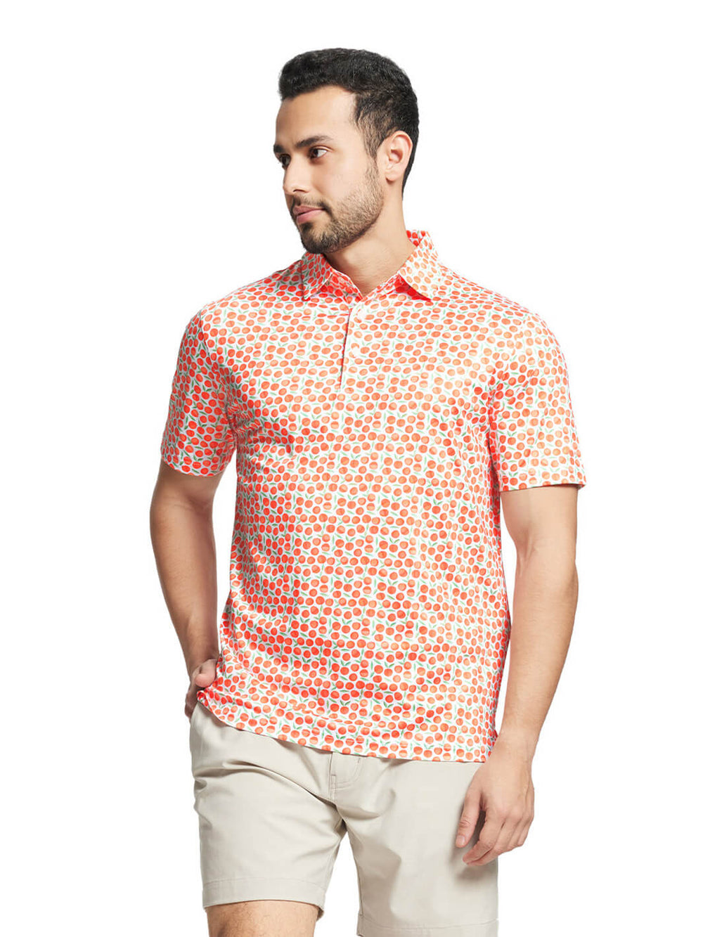 Print Performance Golf Shirt For Men-Peach