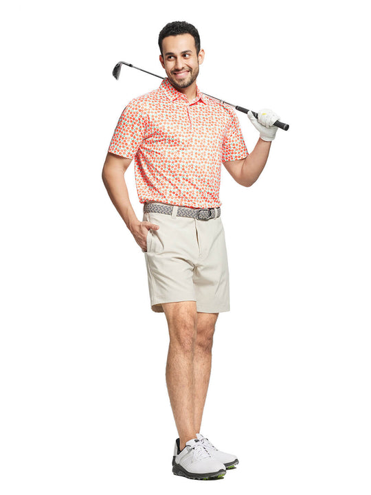 Print Performance Golf Shirt For Men-Peach