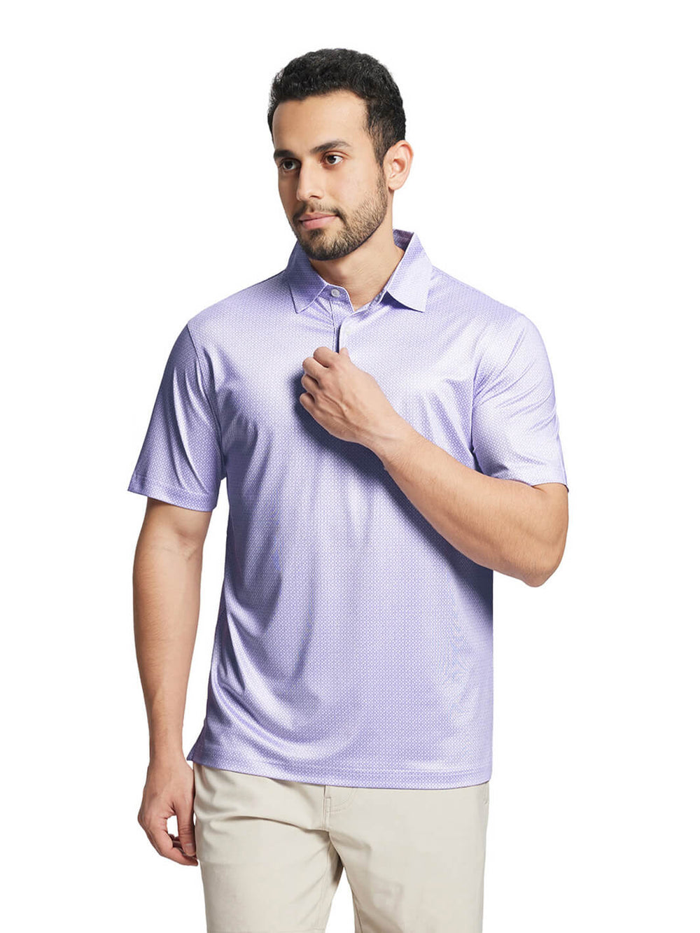 Print Performance Golf Shirt For Men-Lavender Button