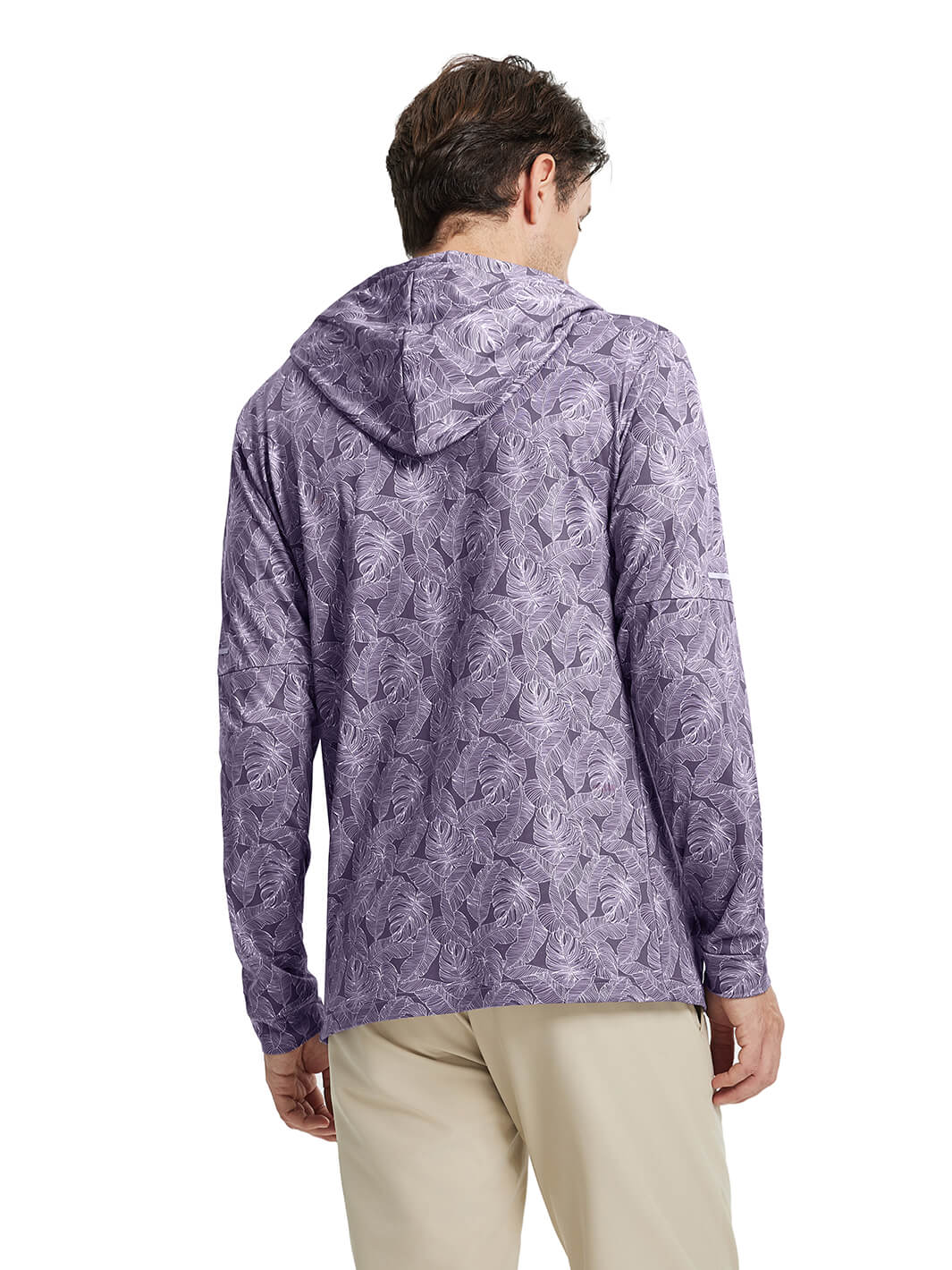 Print Performance Fleece Golf Hoodie For Men-Maroon Plantain Leaf