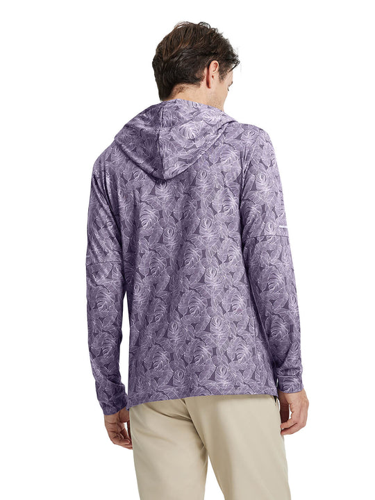 Print Performance Fleece Golf Hoodie For Men-Maroon Plantain Leaf