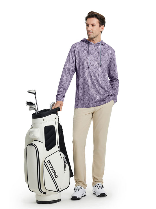 Print Performance Fleece Golf Hoodie For Men-Maroon Plantain Leaf
