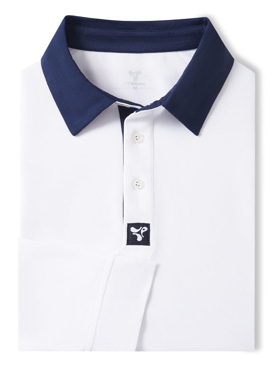 Tech Pique Long Sleeve Golf Shirt For Men-White