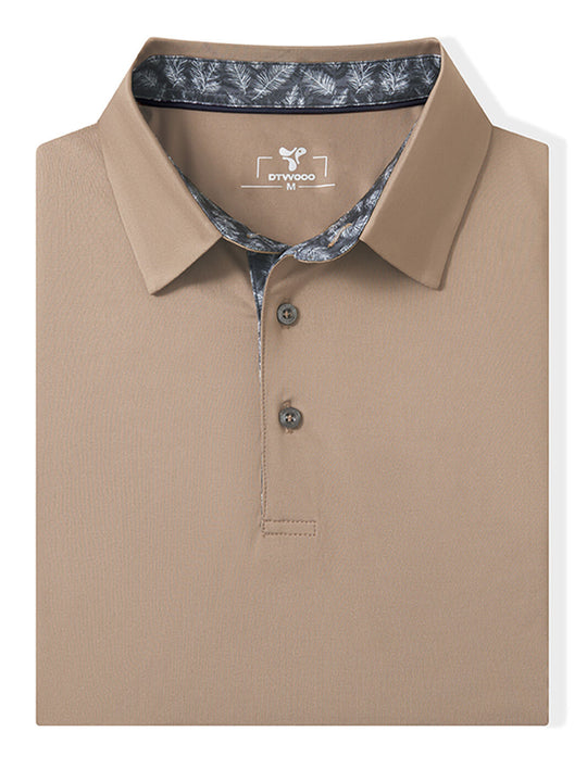 Designed Collared Solid Performance Golf Shirt For Men-Poplar Palm