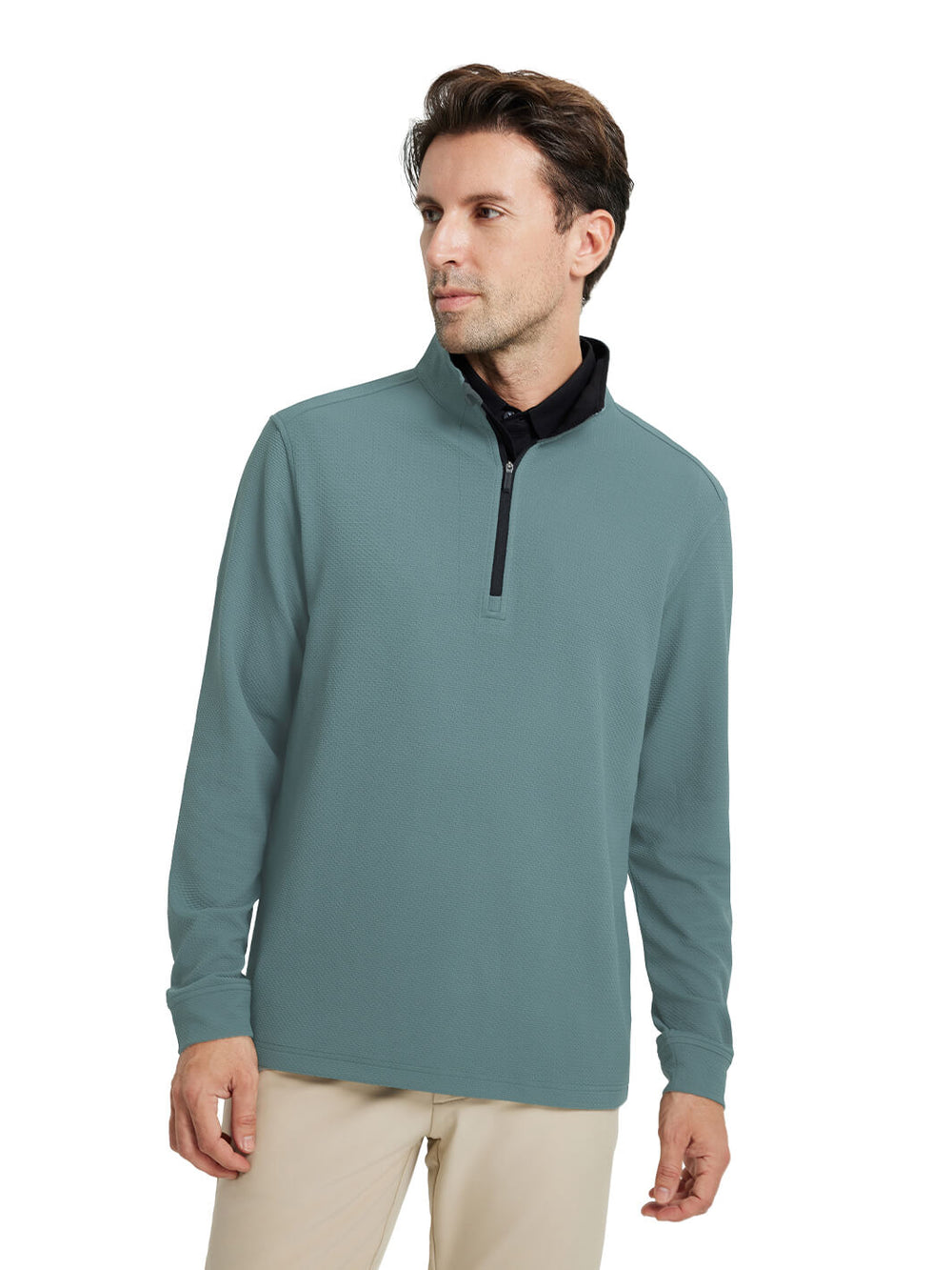 Jacquard Performance Golf Quarter Zip For Men-Dark Green