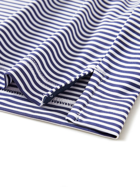 Striped Long Sleeve Golf Shirt For Men-Navy