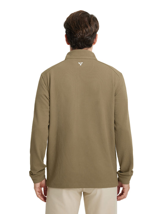 Jacquard Performance Golf Quarter Zip For Men-Brown