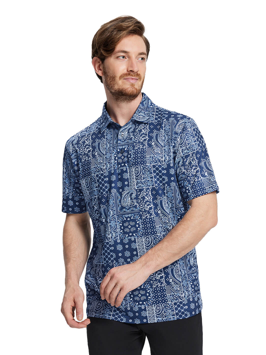 Print Performance Golf Shirt For Men-Ethnic Paisley