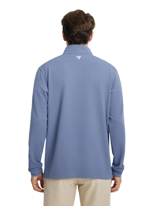 Jacquard Performance Golf Quarter Zip For Men-Blue Grey