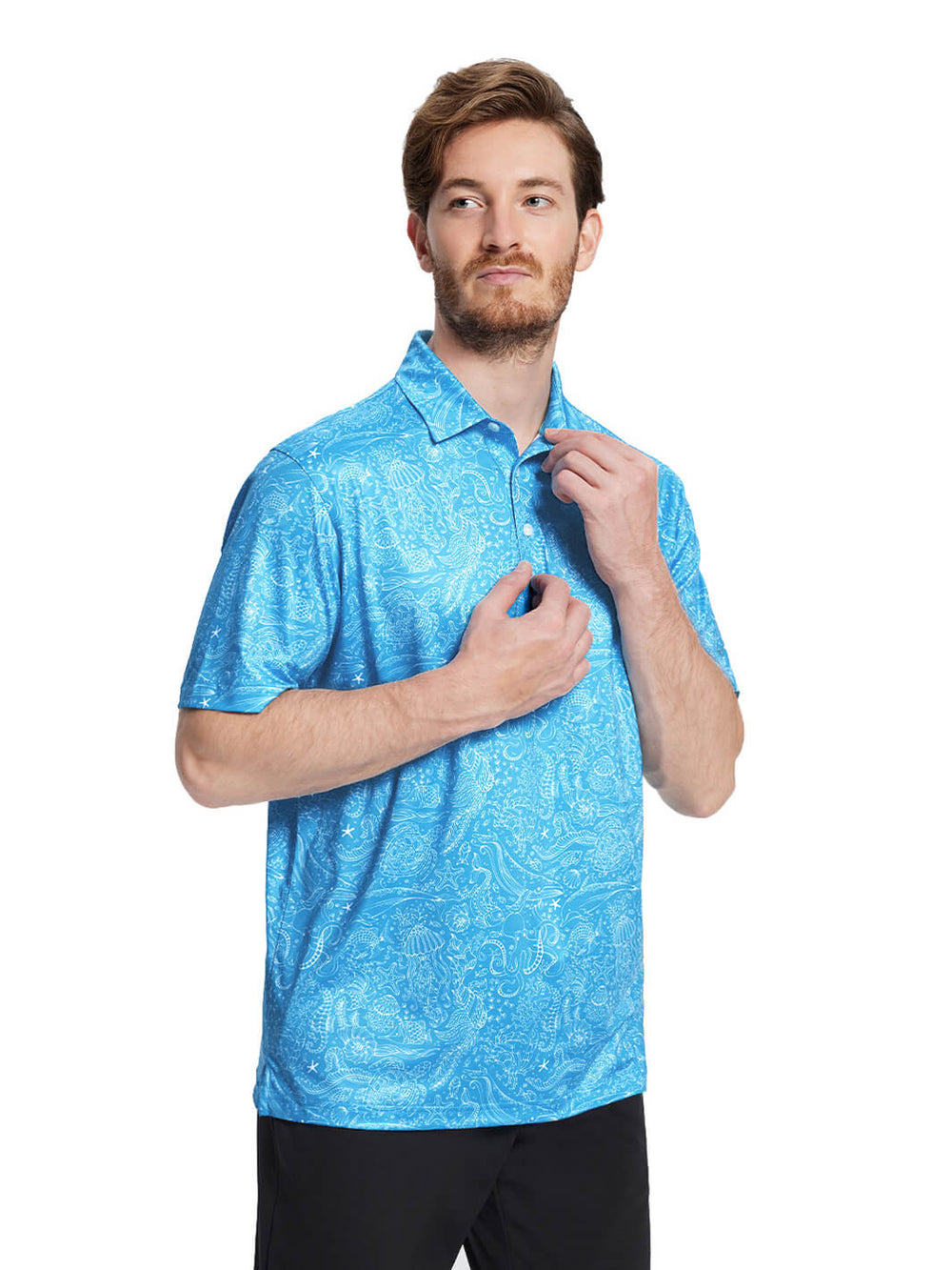 Print Performance Golf Shirt For Men-Blue Sea