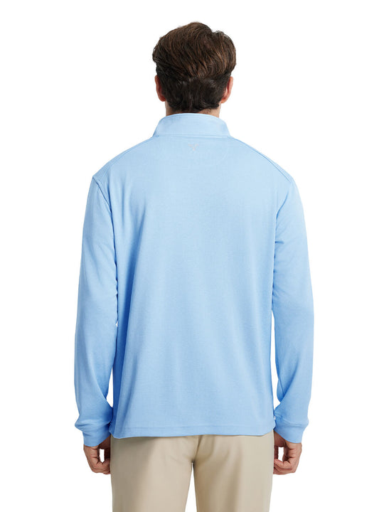 Heather Performance Golf Quarter Zip For Men-Light Blue