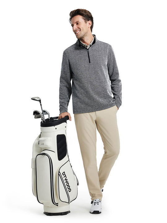 Herringbone Performance Golf Quarter Zip For Men-Black
