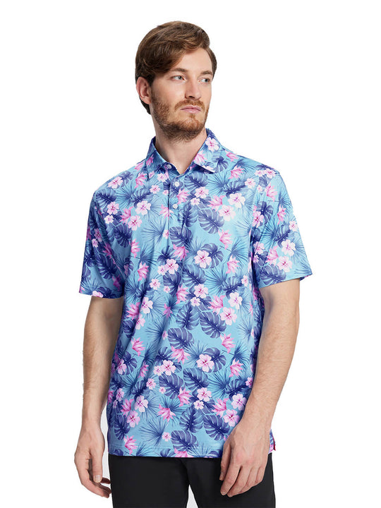 Print Performance Golf Shirt For Men-Floral Painting