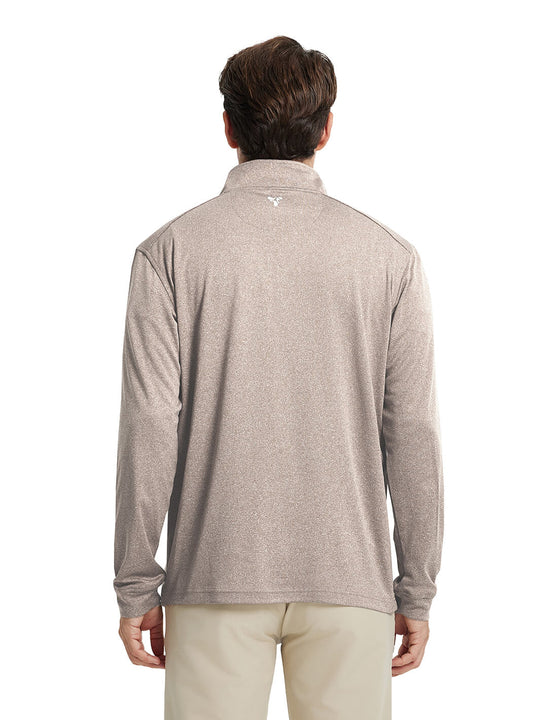 Heather Performance Golf Quarter Zip For Men-Brown