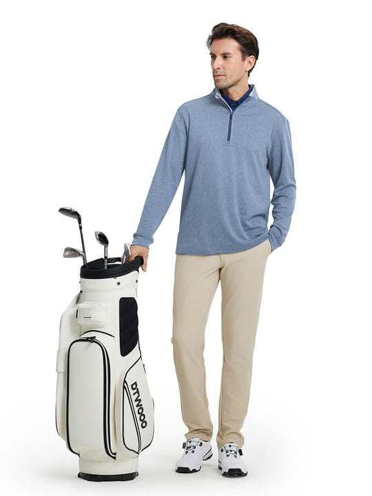 Heather Performance Golf Quarter Zip For Men-Navy