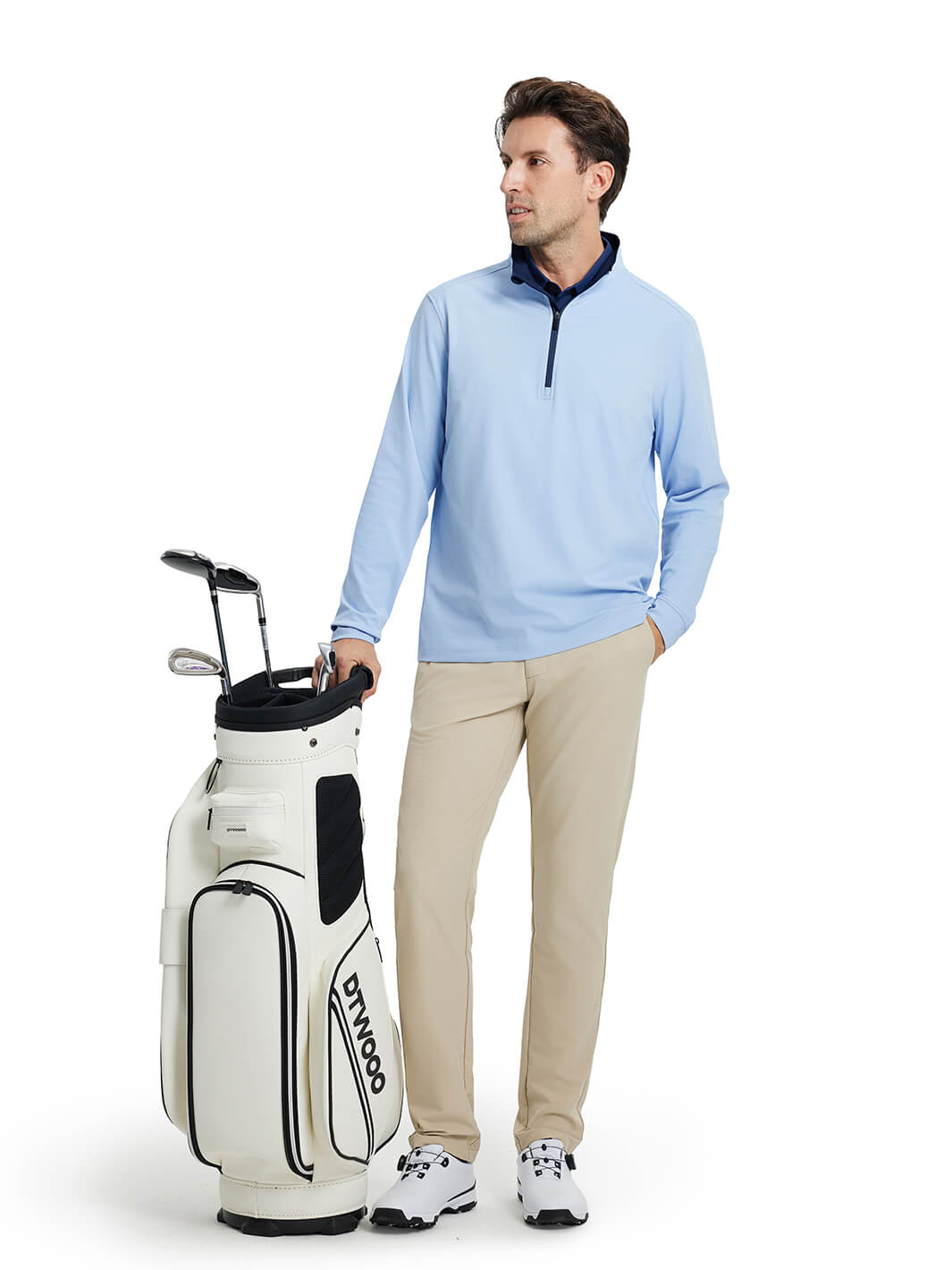 Solid Performance Golf Quarter Zip For Men-Misty Blue