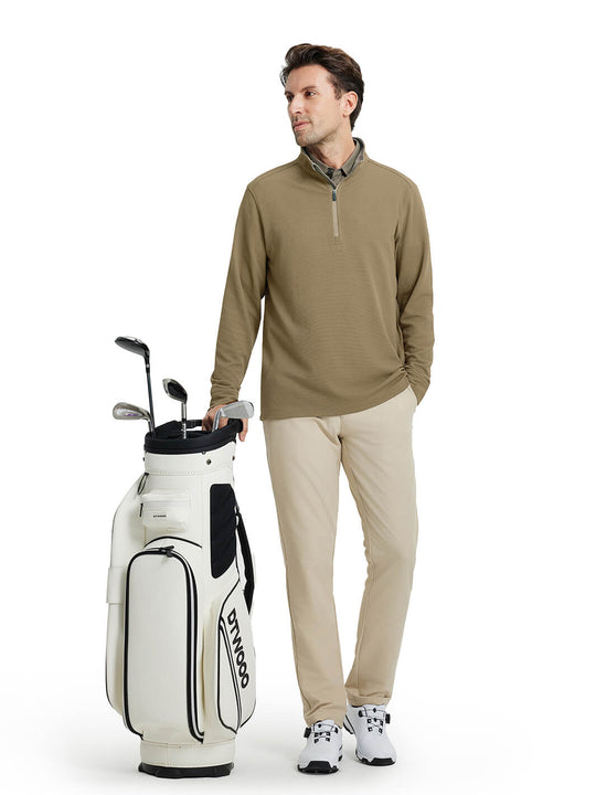 Jacquard Performance Golf Quarter Zip For Men-Brown