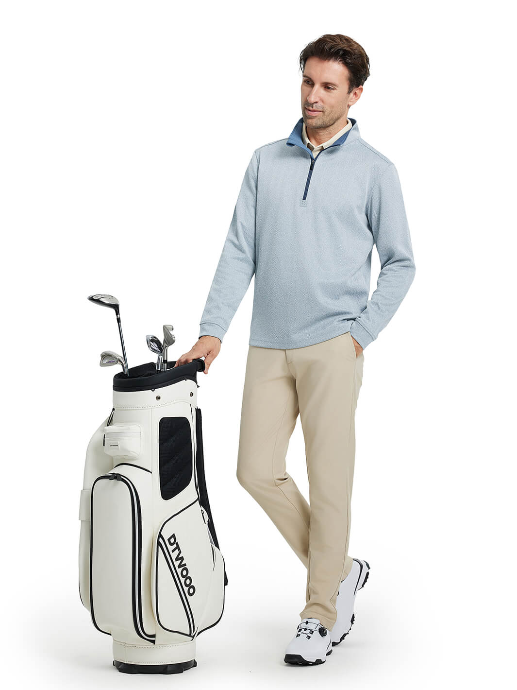 Herringbone Performance Golf Quarter Zip For Men-Denim Blue