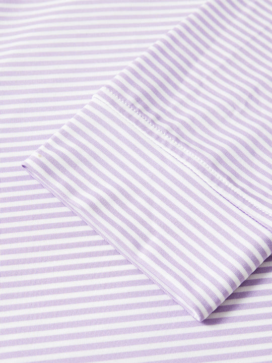 Striped Long Sleeve Golf Shirt For Men-Lavender White