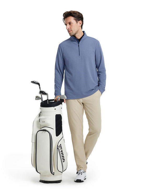 Jacquard Performance Golf Quarter Zip For Men-Blue Grey