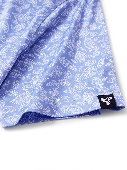Print Performance Golf Shirt For Men-Misty Blue Paisley