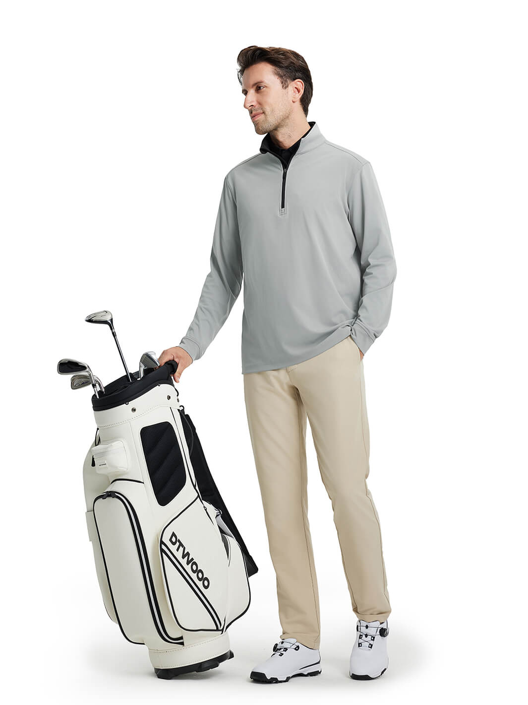 Solid Performance Golf Quarter Zip For Men-Light Grey