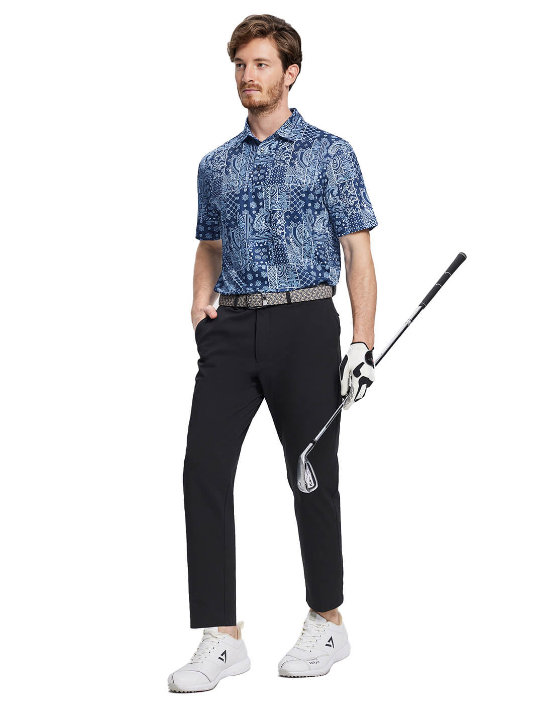 Print Performance Golf Shirt For Men-Ethnic Paisley